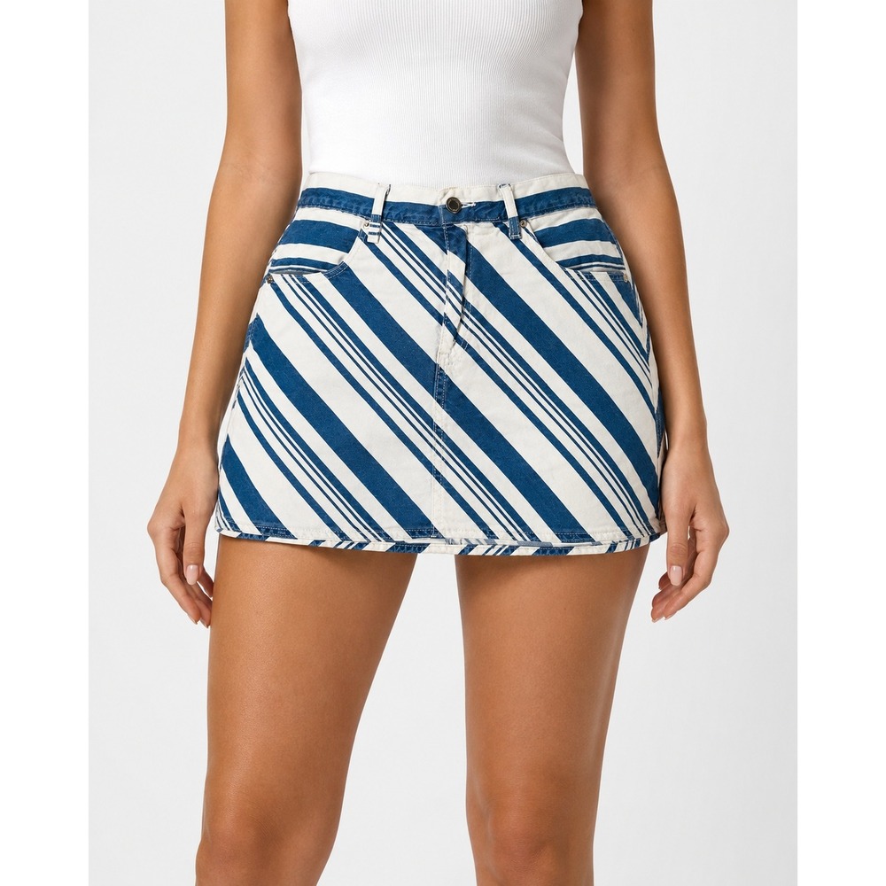 Universal Thread Denim Mini Skirt 12 Blue White Diagonal Stripe Cotton Lyocell‎